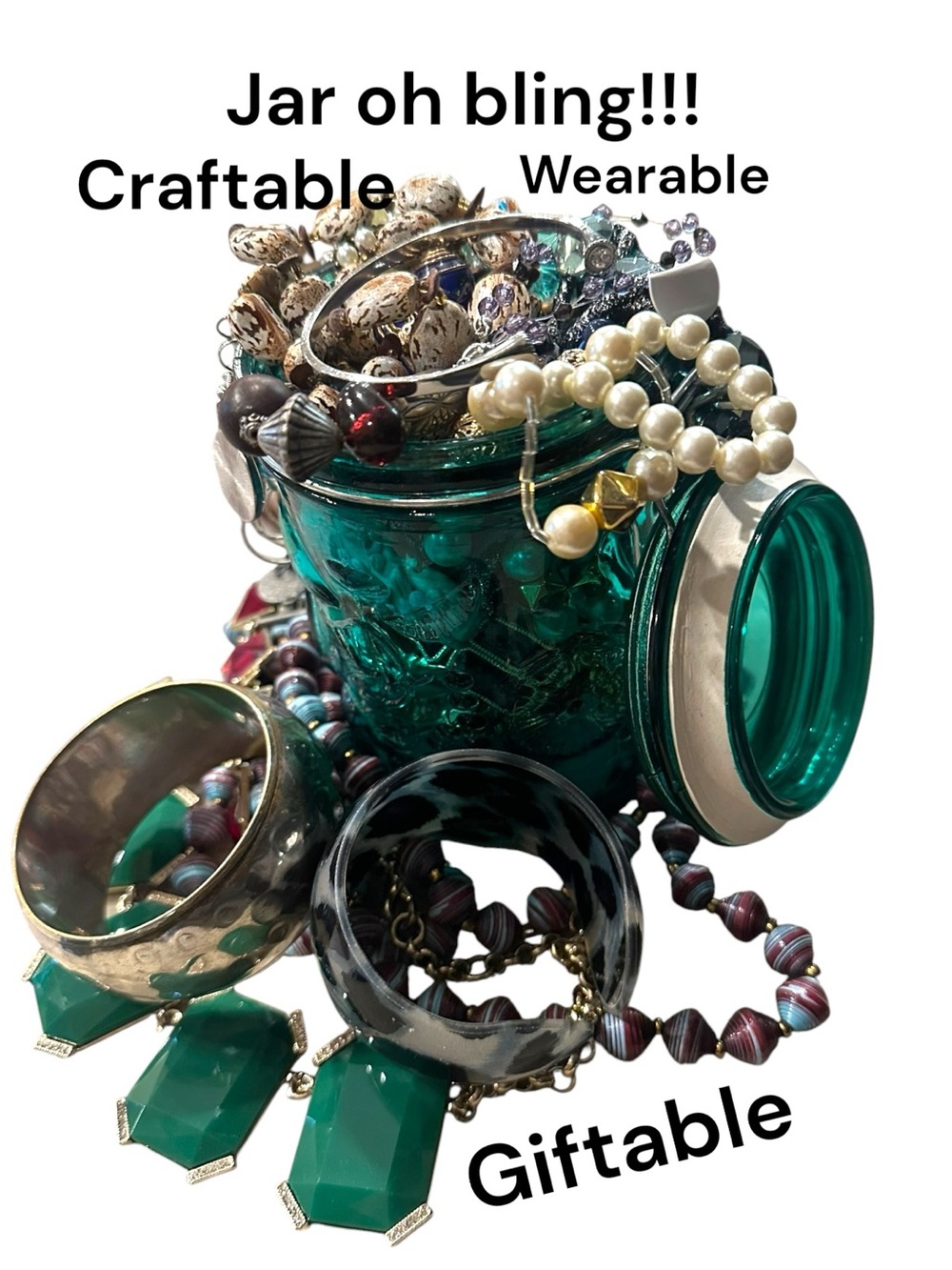 Estate to now Jewlery in green hinged jar Jewelry Lot no research - Picture 6 of 11